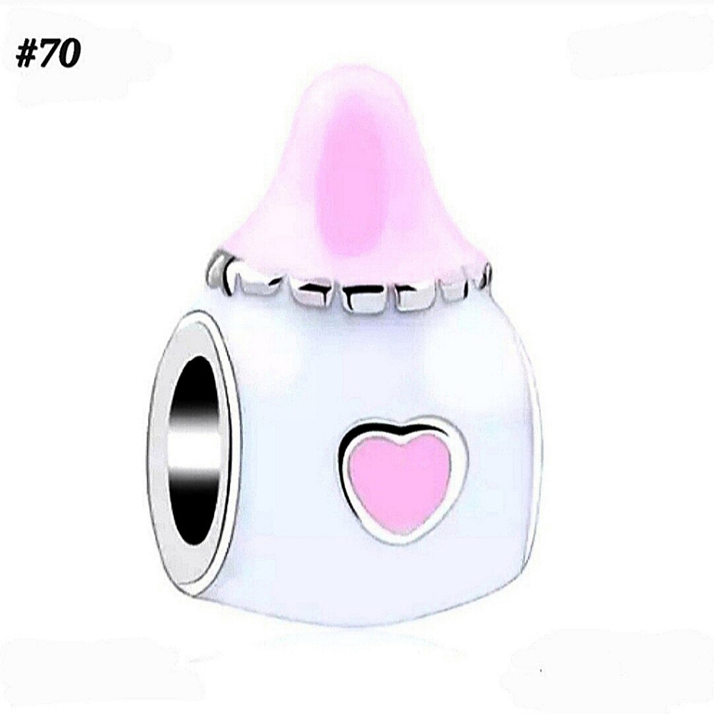 #70 Silver Pink & White Baby Bottle Charm